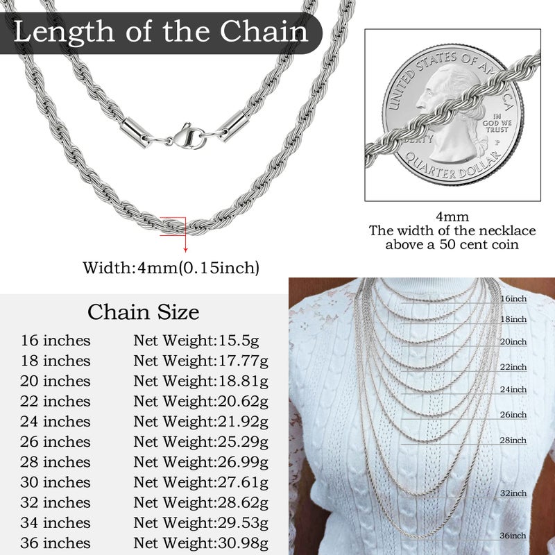 HolyFast Twist Chain Necklace 4mm 16Inches - Stainless Steel Rope Jewelry for Men & Women - Image 4